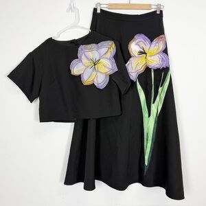 Product Seeker Skirt 2 Piece Set Womens XL Black Purple Flower Floral NWT